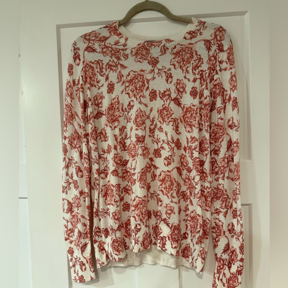 Lauren Ralph Lauren Cream Sweater with Mauve Floral Women's Large Soft